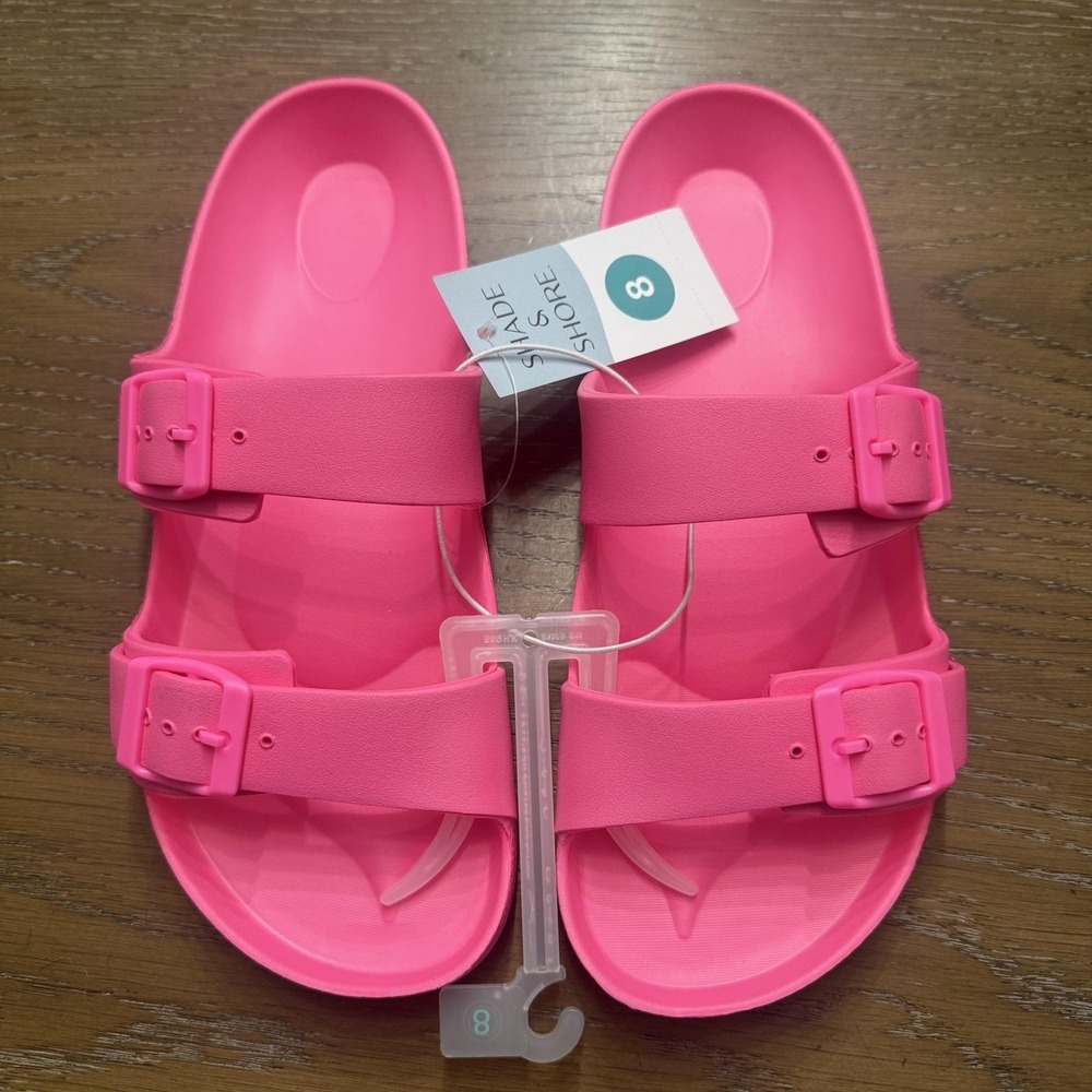 Shade & Shore Sandals Womens Size 8 Pink Slide Double Strap Waterproof Comfort